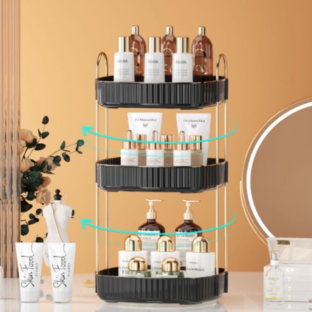 3 Tiers - 360° Turntable Makeup Organizer - Lazy Susan Cosmetics Storage